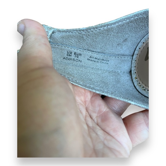 Sam Edelmen Addison Embellished Ankle Strap Sandal Stiletto Heel Metallic Silver - Picture 15 of 16